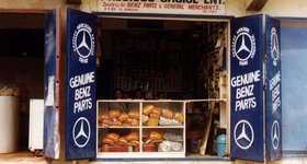 At first, I thought it was a bakery... but they are selling Mercedes Benz parts, not bread.