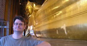 On the right: Reclining Buddha. On the Left: Upright Man.
