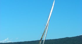 A leftover racing yacht from a former America's Cup